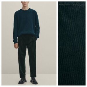 NWT. Massimo Dutti Man Green Lab Corduroy Trousers with Drawstring. Size 36.